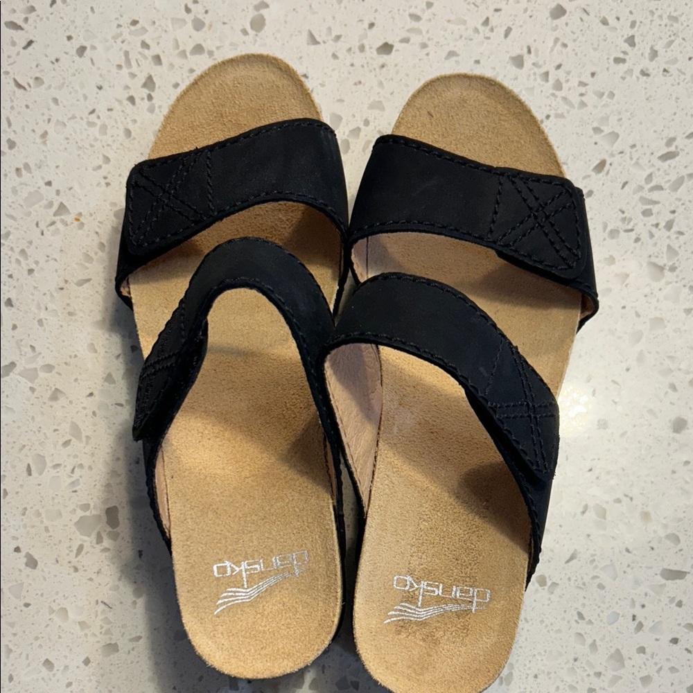 Dansko Black Leather Wedges